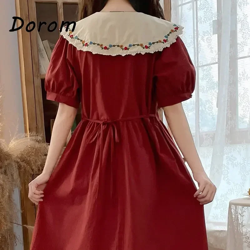 Ricamo Vintage abito Kawaii donna estate stile Preppy coreano colletto Peter Pan manica a sbuffo abito Lolita elegante festa Vestido