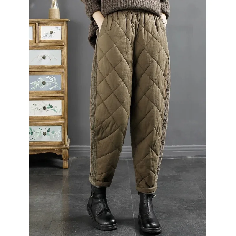 Autumn Winter Quilted Harem For Women New Style Outer Wear Down Cotton Plus Size Loose Fit Petite Warm Pants