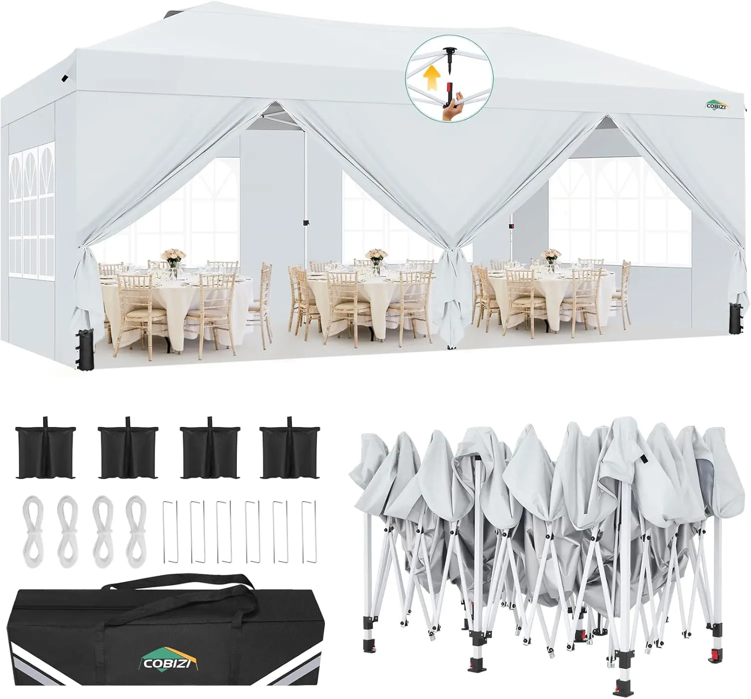 

Canopy 10x20 Pop Up Canopy Tent with 6 Sidewalls, One Push Party Tents for Parties Outdoor Wedding Waterproof Gazebo Commerci
