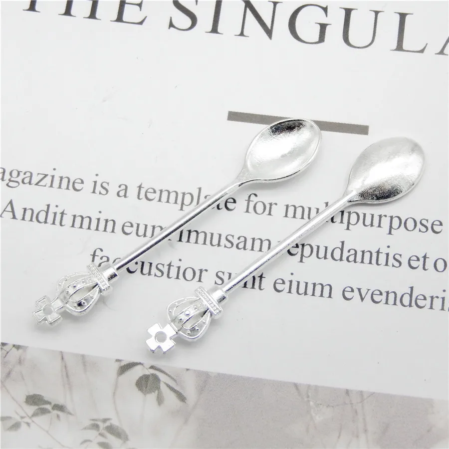 12PCS Classical Silver Color Crown Spoon Charms Alloy Tableware Pendant Jewelry Making Accessory Craft DIY 56*10mm