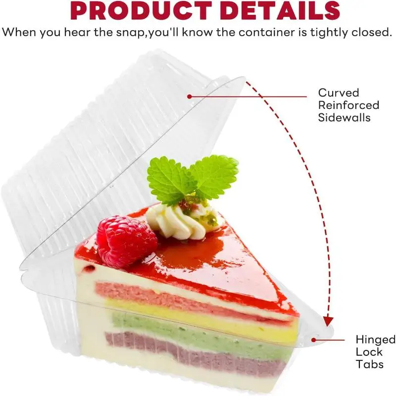 50/100 упаковок прозрачных треугольных коробок для торта — штабелируемые многоразовые контейнеры для ломтиков и десертов тортов, дисплей и хранение премиум-класса