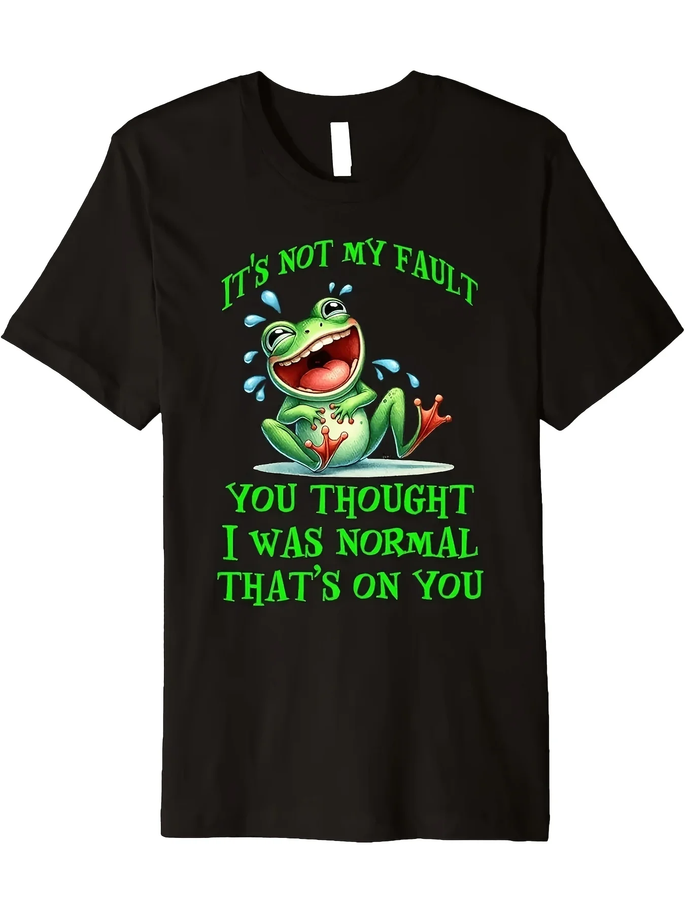 Plus Size Funny Sarcastic T-Shirt - Retro Frog Graphic Tee with 'I'm Not My Fault' & 'You Thought I Was Normal' Quote - Soft Casual Humor Gift Suitable for Humor Lovers, Machine Washable Casual Attire for Parties & Gifts