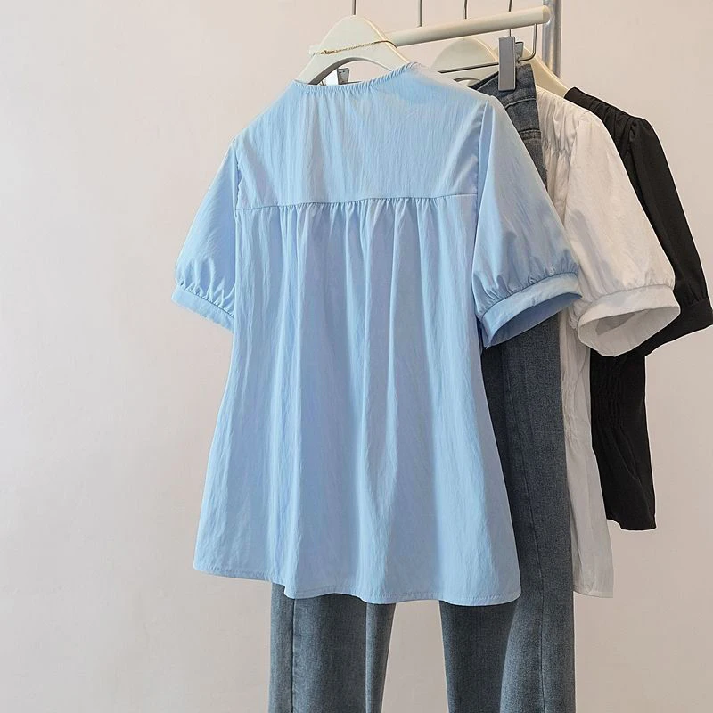 200 Pounds Plus Size Elastische Taille Büro-Damen-Trendhemd und Bluse Einfarbiges Oberteil Damenbekleidung V-Ausschnitt French Chic Basics – Detail 30