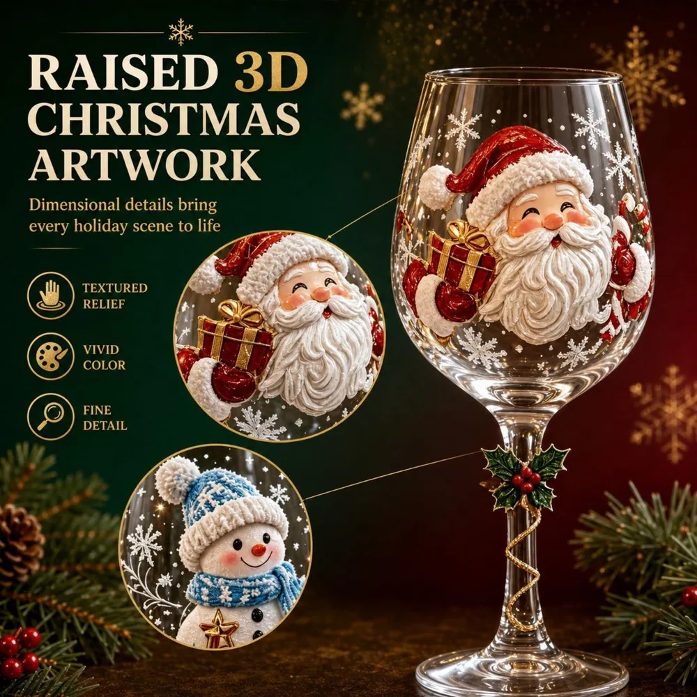 Christmas Glass Art Tall Cup,Luxury Festival Glassware Unique Winter Snowflake Round Santa Snowman Tree Decorative Bottle
