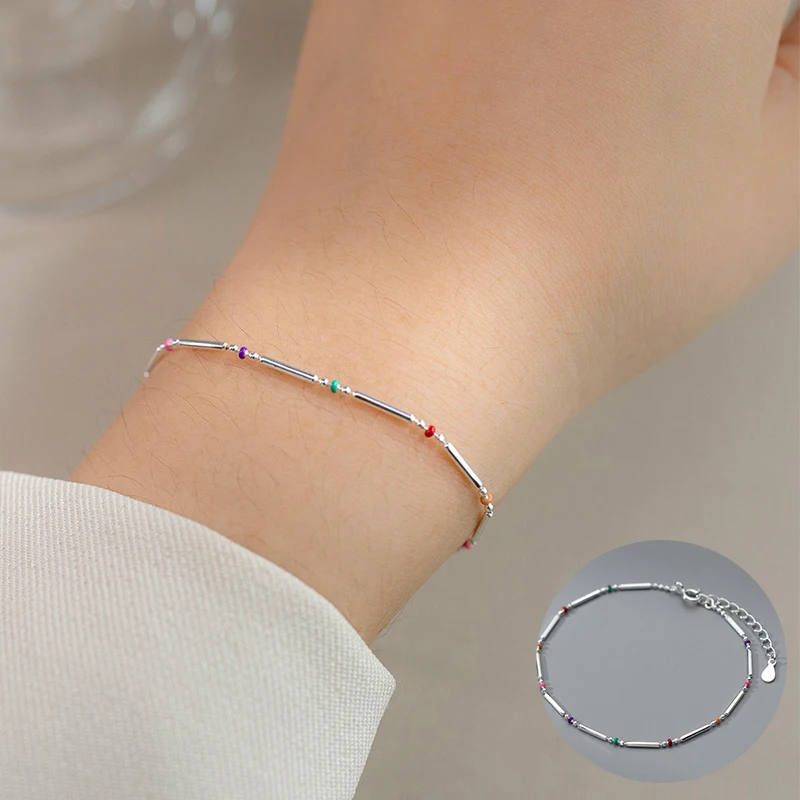 

100% 925 Sterling Silver Geometric Bracelet for Women Girl Fashion Simple Round Beads Design Jewelry Party Gift Dropshipping