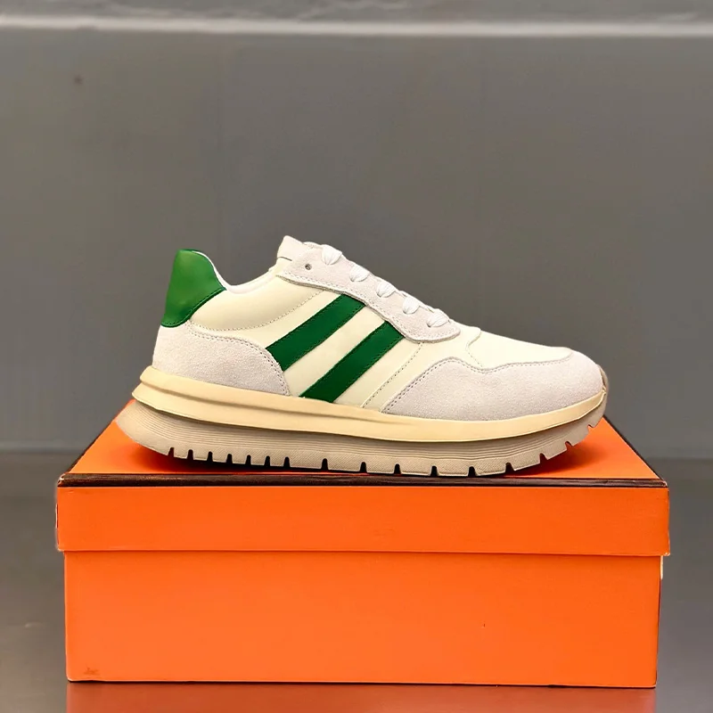 

Luxury H Chunky Sneakers, Premium Leather Suede Casual Shoes,Cushioned Comfort Walking Shoes,High-End Designer Fashion Footwear