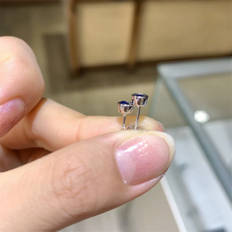 YULEM 925 Sterling Silver Studs 3mm Real Natural Sapphire for Women Daily Wear Stud Earrings