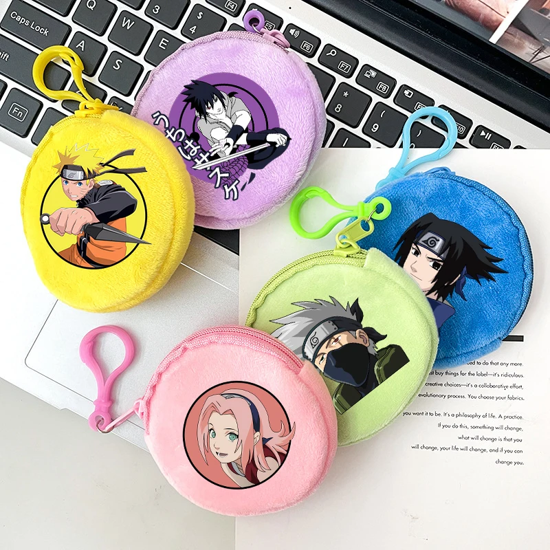 Narutos Plush Coin Purse Boy Girl Baby Japanese Anime Figure Mini Wallet Circular Cartoon Fun Earphone Bag Cute Backpack Pendant