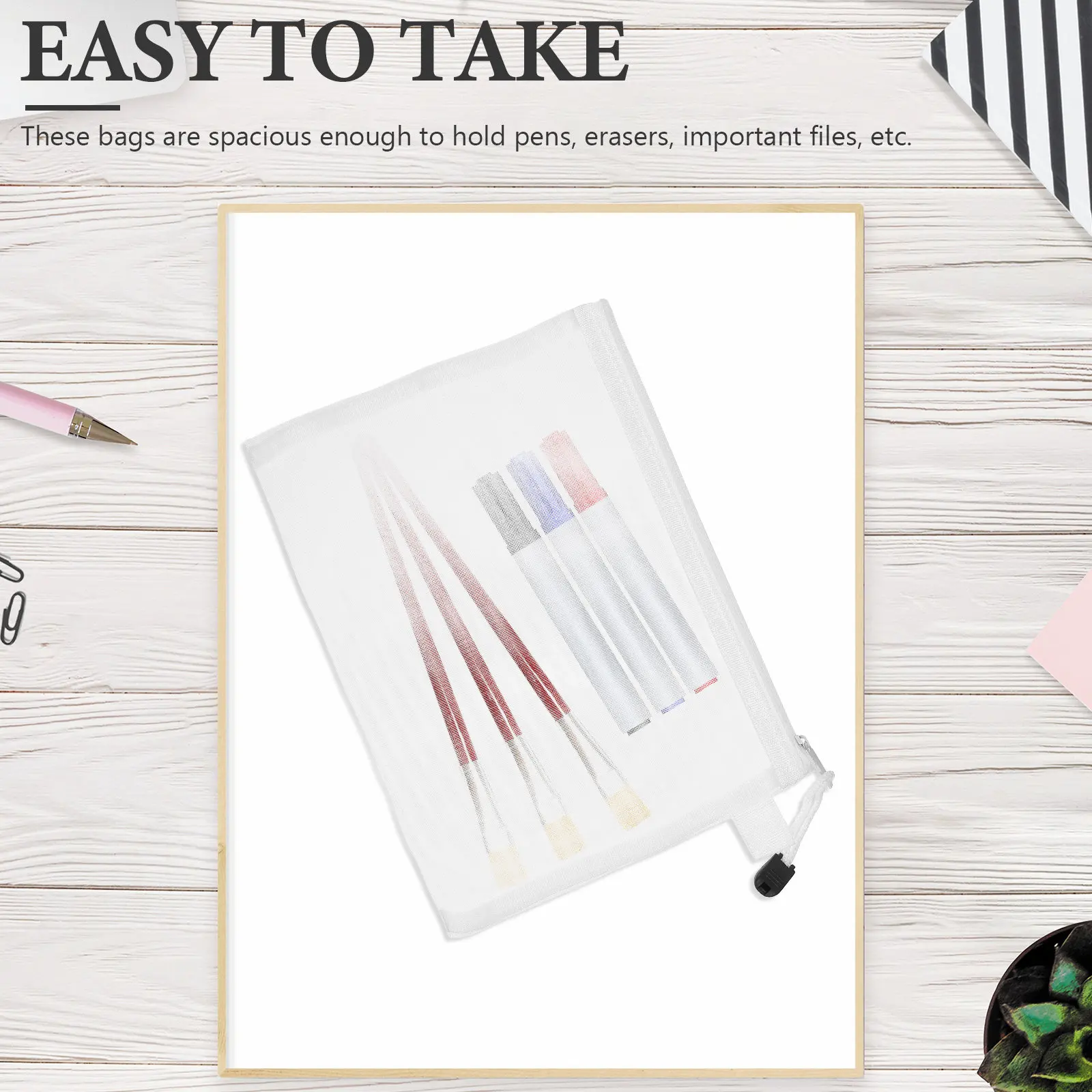4Pcs Spacious Mesh Zipper Pouches Aluminum Alloy Zipper Closure Clear Visibility File Organizer for Office Education Supplies