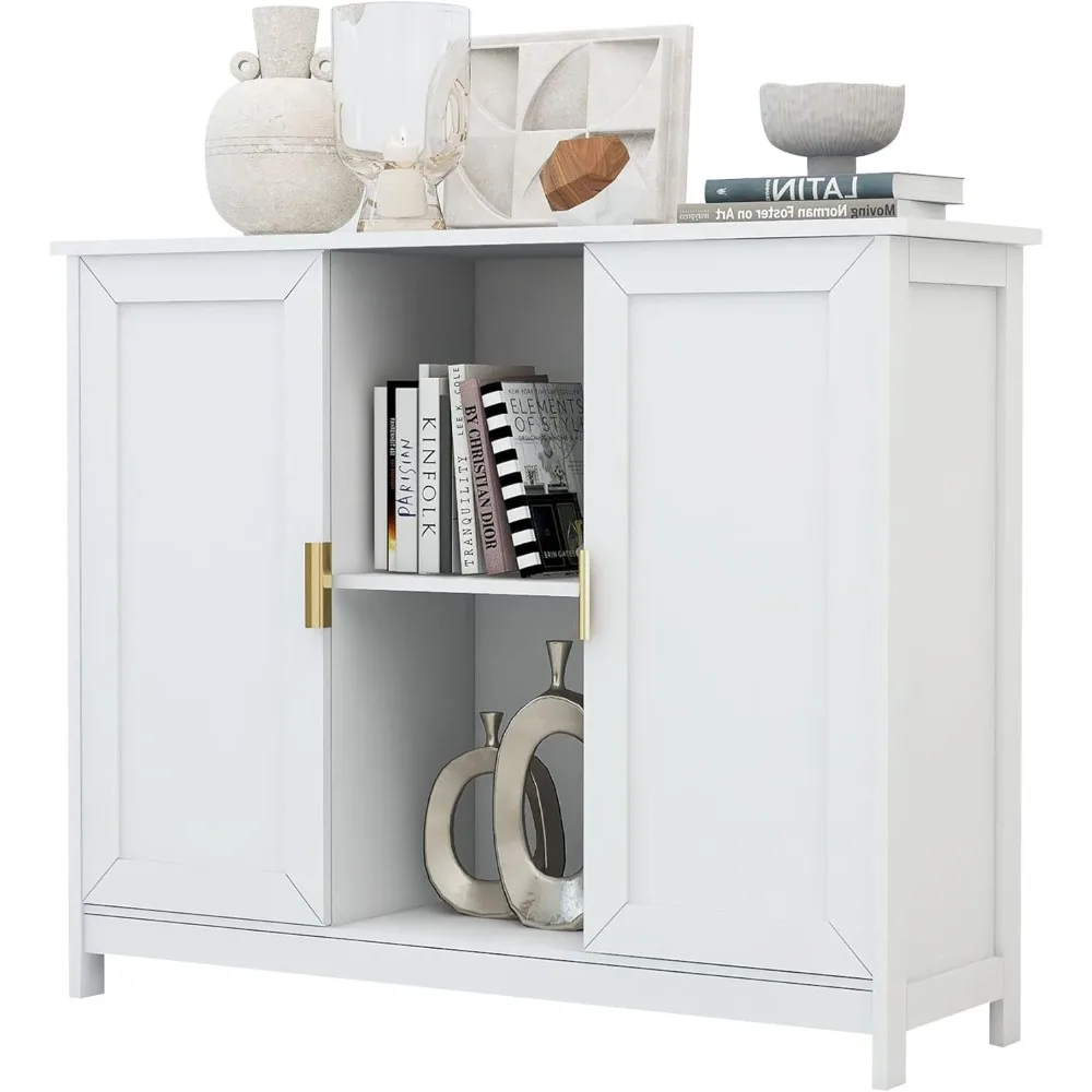 

White Buffet Cabinet with Storage,Wooden Narrow Sideboard Entryway Cabinets,Modern White Cabinet with Doors Credenza