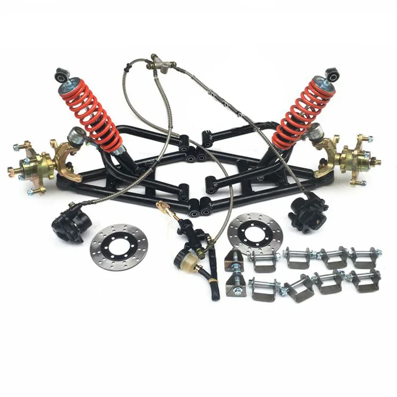1Set Front Suspension Swingarm Upper/Lower A Arm Steering Strut Knuckle Brake Wheel Hubs Fit for 150cc 200cc ATV Go Kart