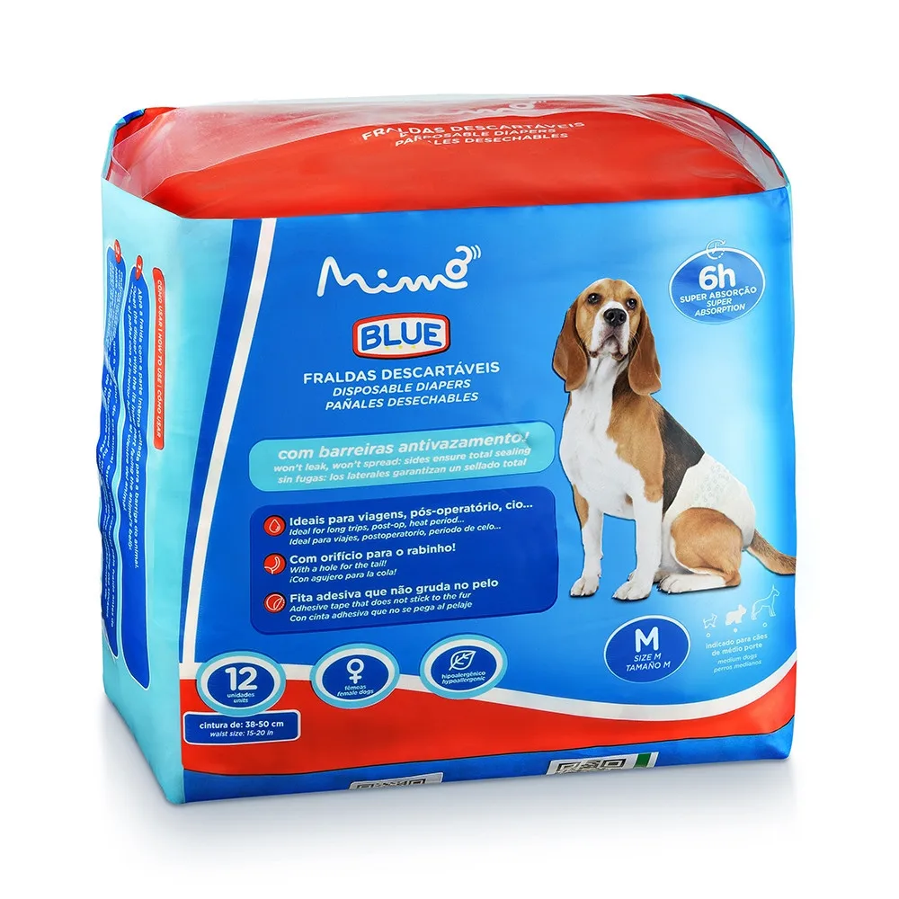 Tam Female Pet Hygienic Diaper. M 12PCs Blue Mimo - PP373