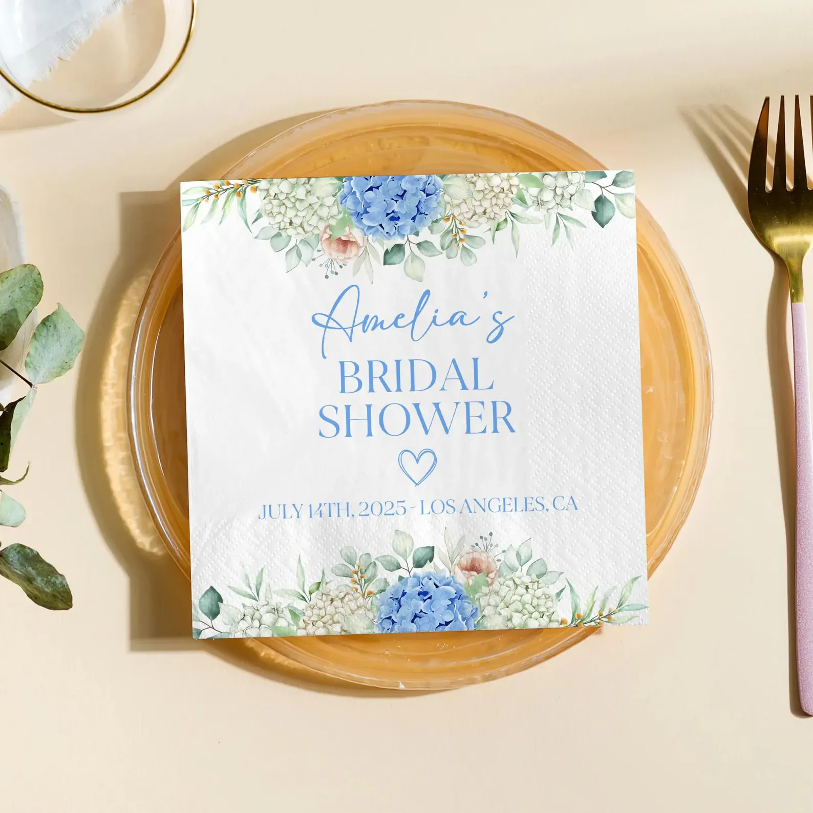 Servilletas personalizadas para fiesta de despedida de soltera azul algo, servilletas decorativas para despedida de soltera de hortensia, despedida de soltera floral azul polvoriento N