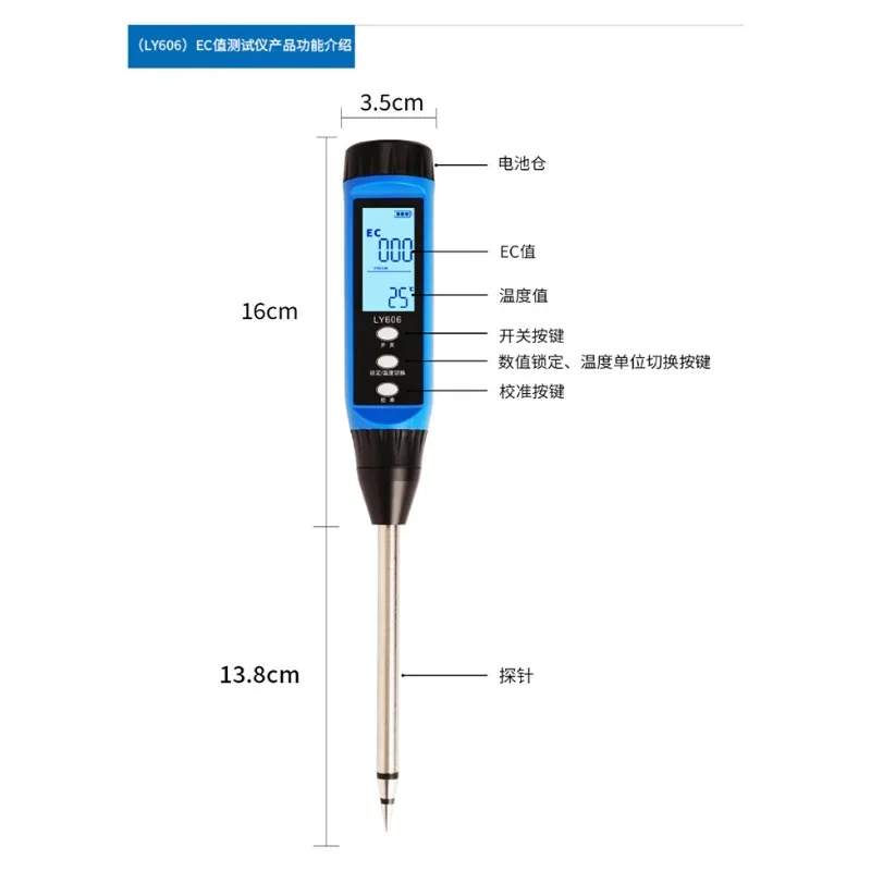 High Precision Soil EC Value Conductivity Tester Hydroponic Fertilizer Nutrient Saline-alkali Soil Saline Ground Temperature