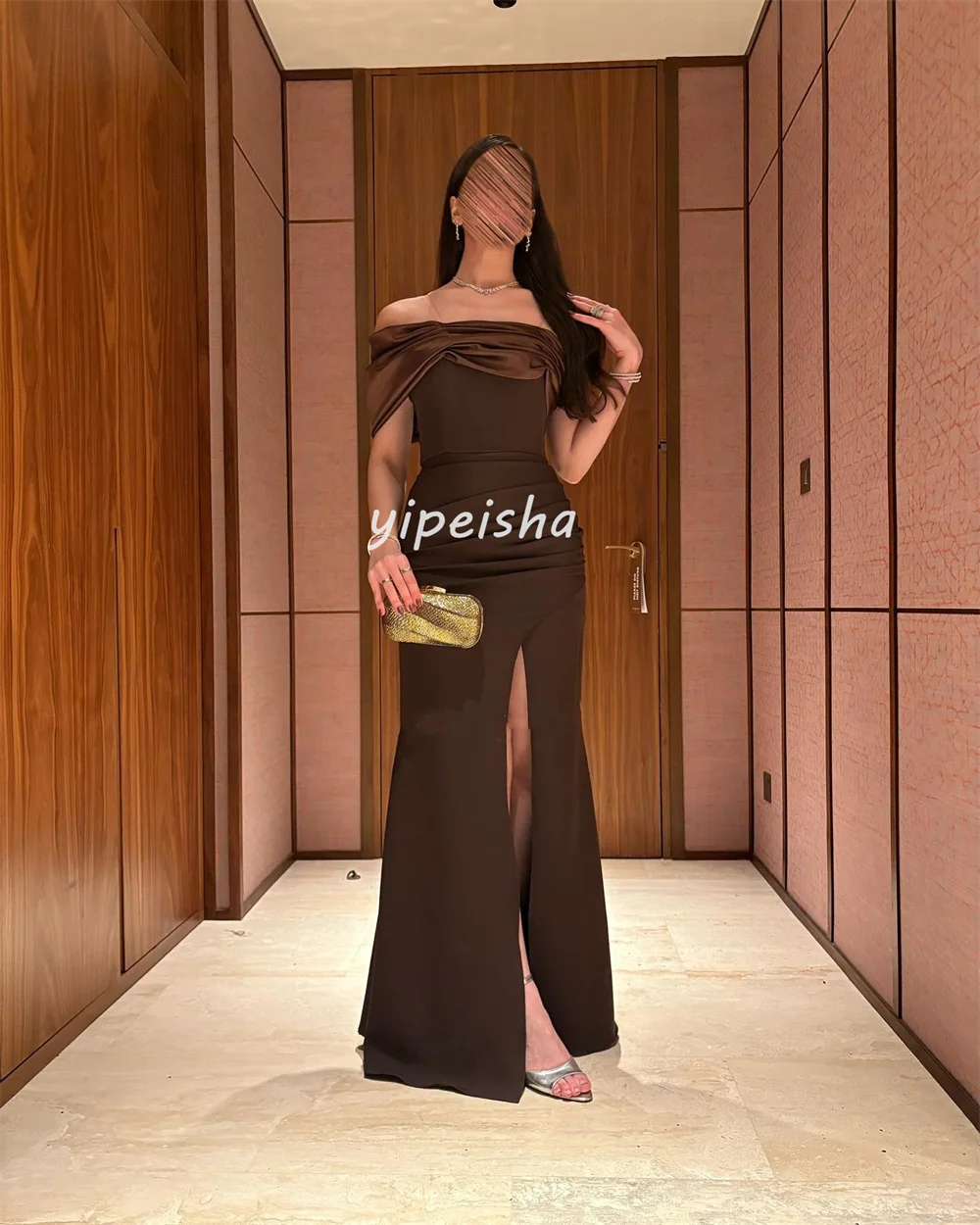 Vestidos largos personalizados de moda Formal Jersey plisado sirena con hombros descubiertos vestidos para ocasiones a medida exquisitos de alta calidad