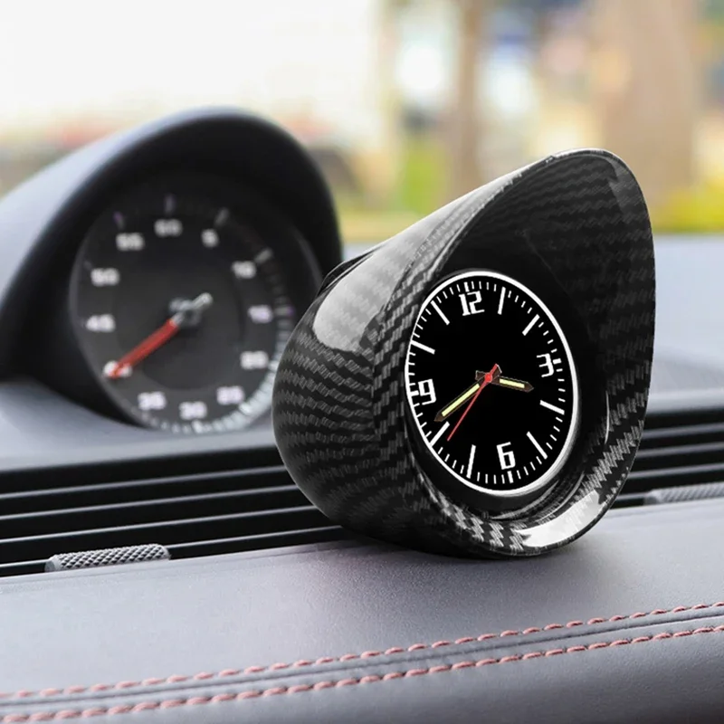 Universal Car Interior Dashboard Ornament Clock SUV Carbon Fiber Pattern Luminous  Electronic Quartz Watch Decor Accessories