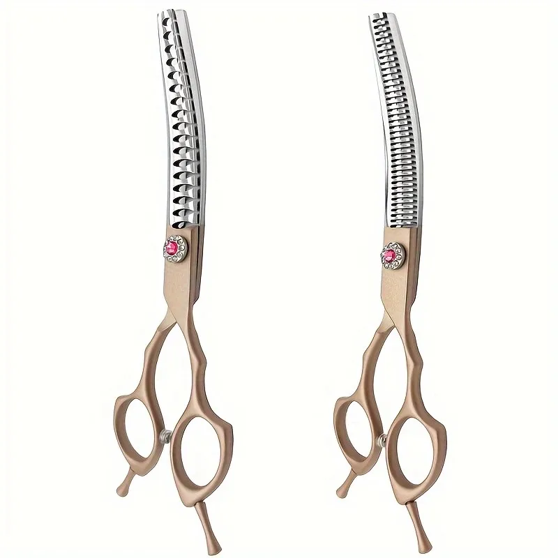 7Inch Curved Scissor Professional Dog Grooming Thinning Scissor, pet grooming Scissors v-shape Scissor Fishbone Scissor