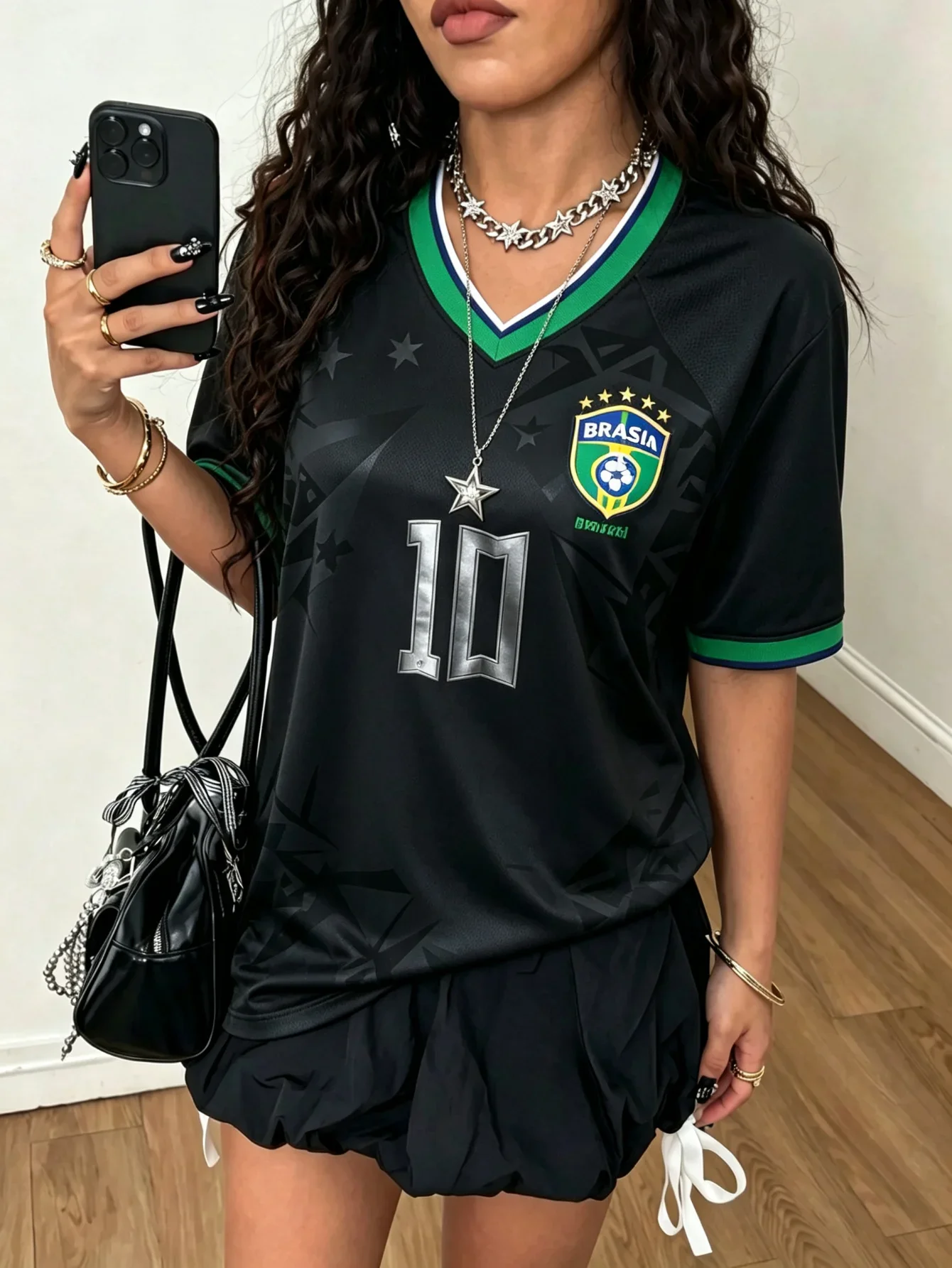 Brazil Neymar Jr 10 Soccer Top Men T Shirt Women Tee Boys Top Children Parent Child V Neck Quick dry short sleeves kids Tshirt