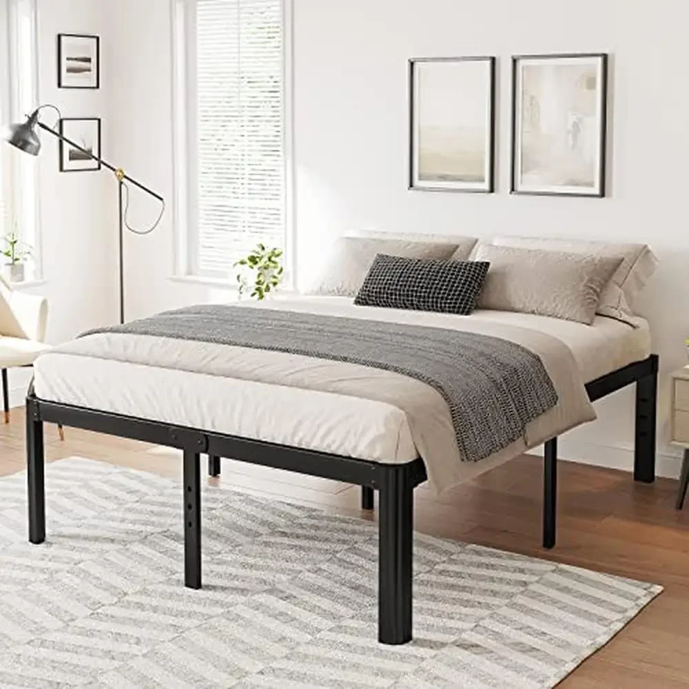 18in Heavy Duty King Platform Bed Frame Noise Free Metal Bed Frame King Mattress Support Storage Space Easy Assembly Sturdy &