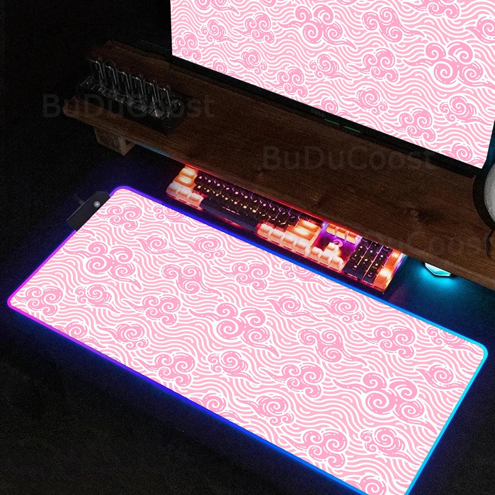 Alfombrilla de ratón con textura de nube, impresión de alta definición, XXL, retroiluminación RGB, Accesorios de ordenador grandes para juegos, 400x900x4