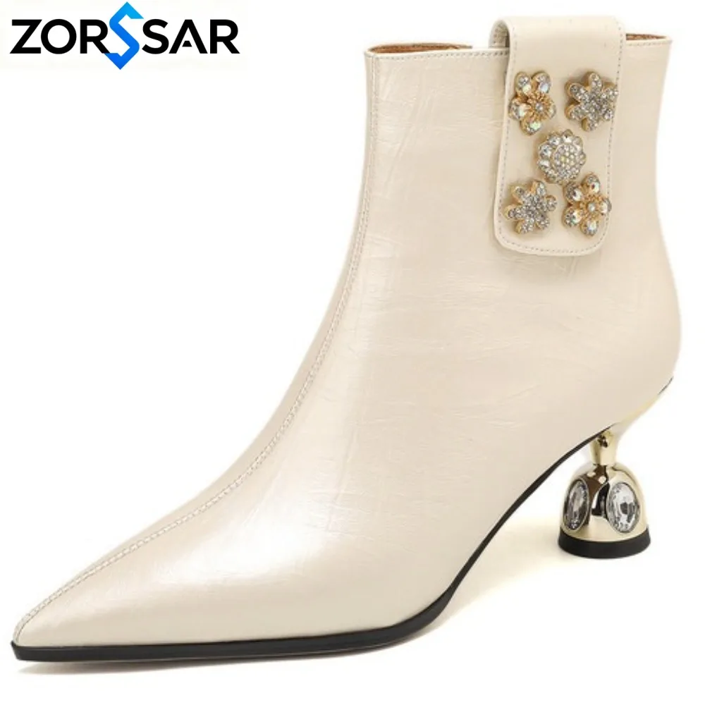 2027 Spring High Quality Genuine Leather Ankle Boots Women Pointed Toe Pumps Heels Fashion Ladies Party Shoes Plus-size 32-48