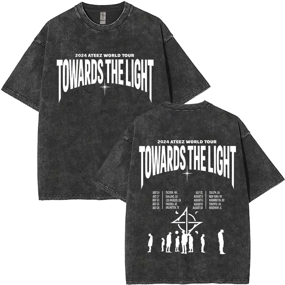 

Washed Vintage ATEEZ Towards The Light Will To Power 2025 World Tour T-shirt Men Women Korean Kpop Fashion Oversized T Shirts