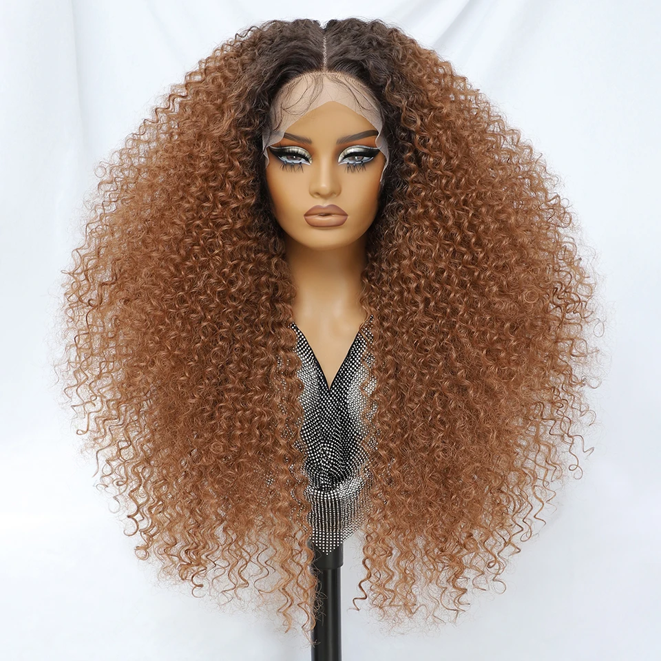 24 Inch Jerry Krul Synthetische Kant Pruiken Ombre Bordeaux Kinky Krullend Pruiken Voor Afro Vrouwelijke Zwarte Latisha Lace Front Pruiken voor Vrouw