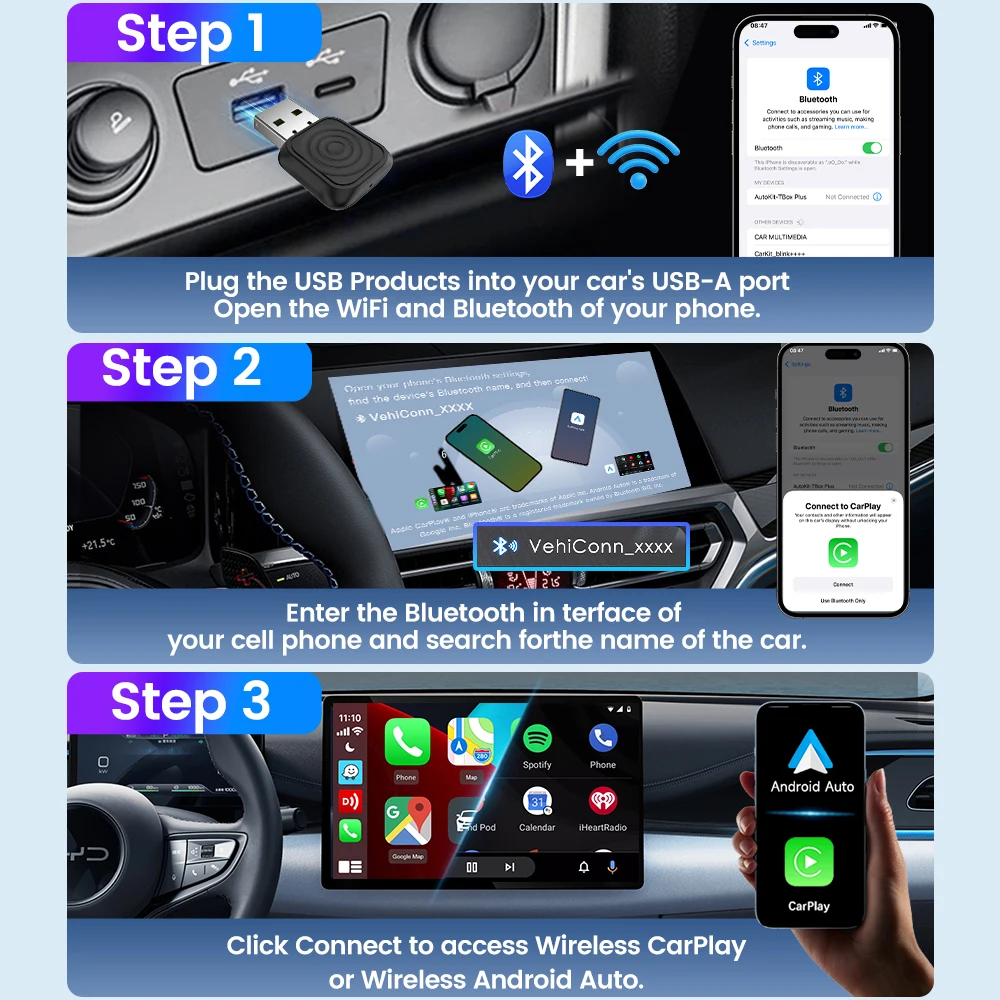 NEW Carplay Portable Smart 2 in 1 Player Android Auto WiFi Plug Play Carlinkit Mini Ultra1 Type C USB Wireless Carplay Dongle