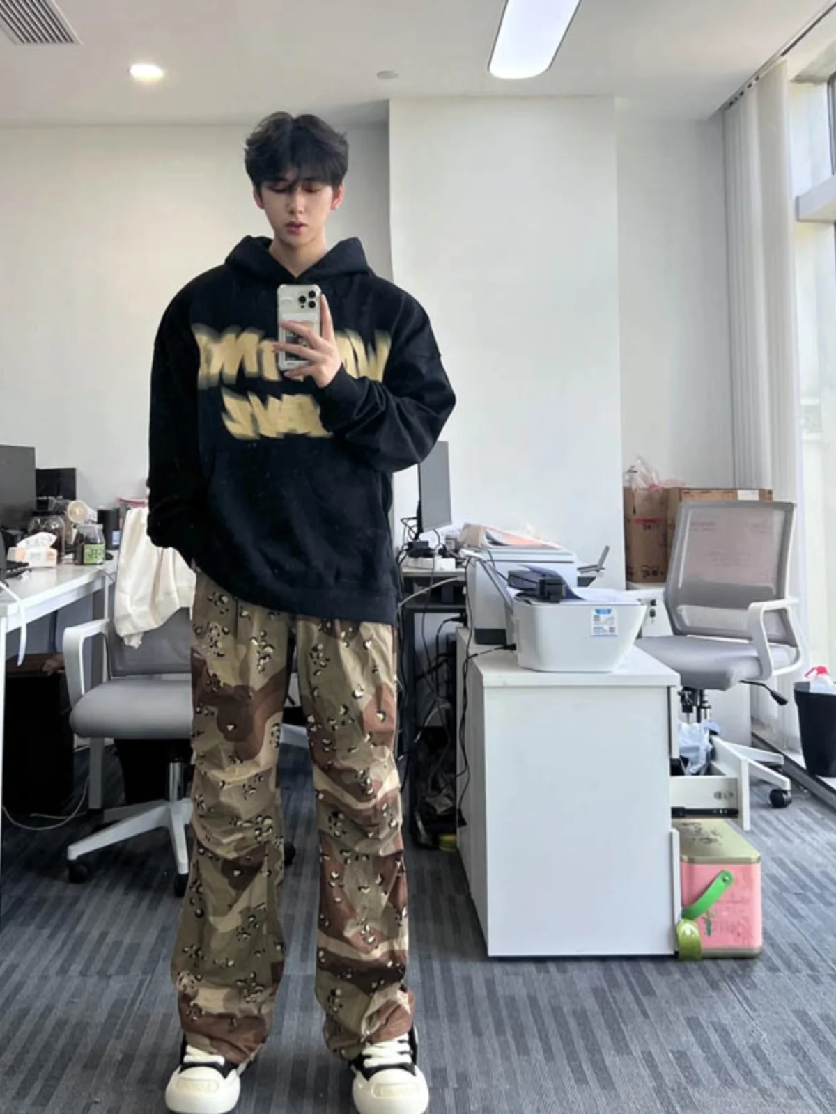 

American Retro Camouflage Work Pants Men's Loose Slimming Straight Leg Trousers Autumn Fashion Brand High Waist Casual Pants
