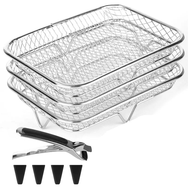 

AT28-Stackable Rectangular Air Fryer Shelves, 304 Stainless Steel, 3 Tiers For Enhanced Air-Frying