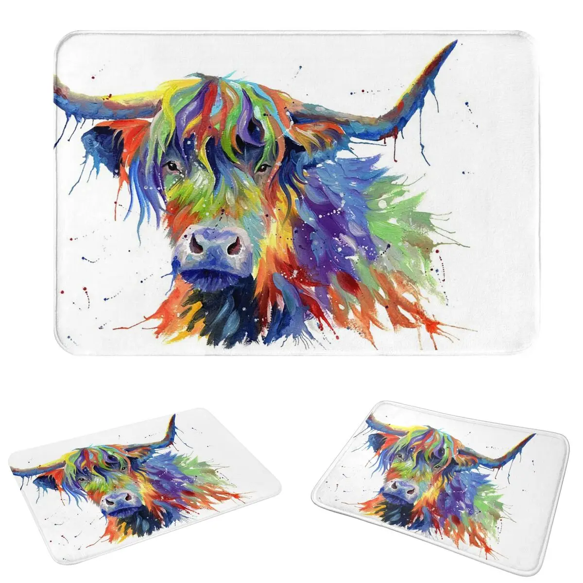 Multicolour Highland Cow Doormat Durable Carpet Rug Kitchen Entrance Home Floor Mat for Living room Footpad Mats