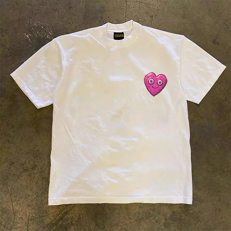 Pure Cotton Short Sleeve T-Shirt Unisex Loose Fit Retro American Style Double Thread 3A260ggrafts by Chens Story Multi
