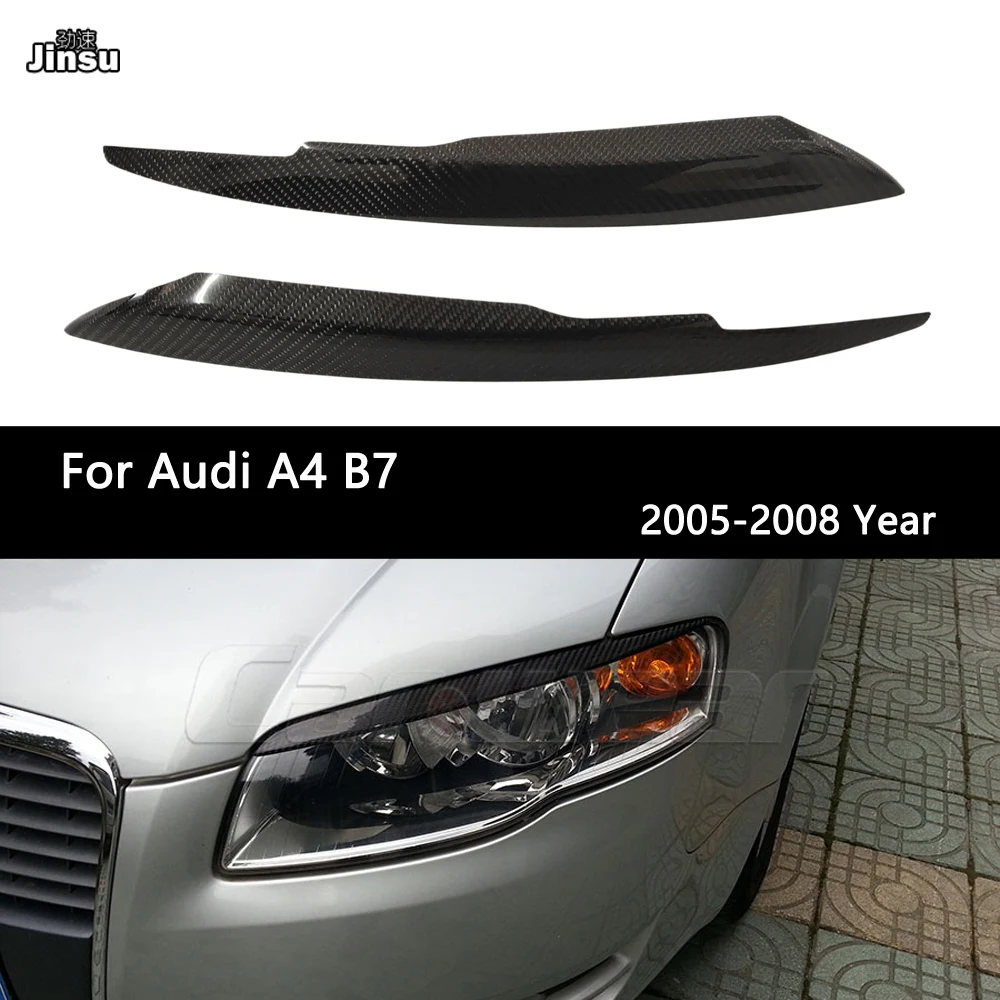 Carbon Fiber Headlight Eyebrow Cover Trim Sticker Head Lamp Eyelid for Audi A4 B7 2005 - 2008 Fiber Glass Matte Black Eyebrows