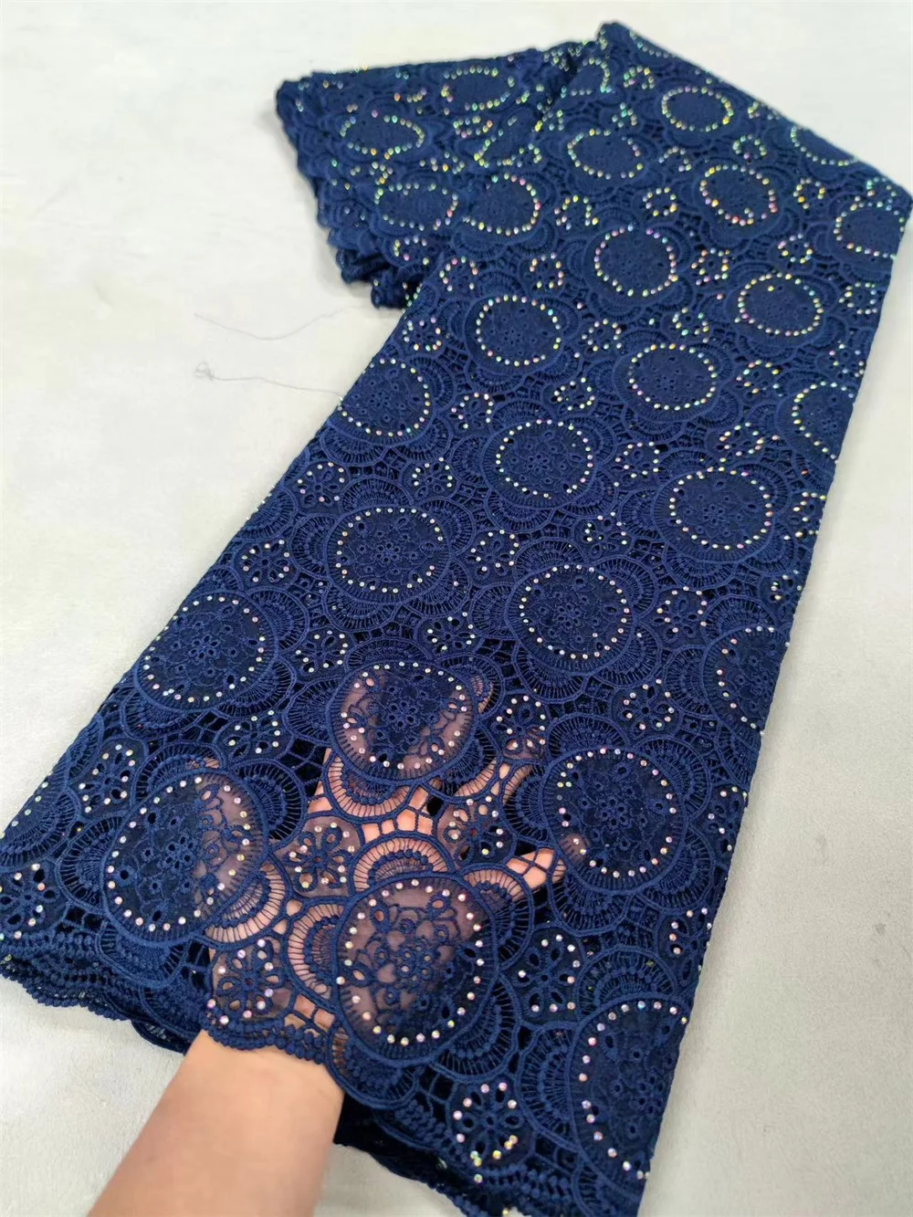 

2014 Fashion African Guipure Lace Nigerian Chiffon Lace Fabric Cotton Embroidery French Net Lace Fabrics For Party 5Yards