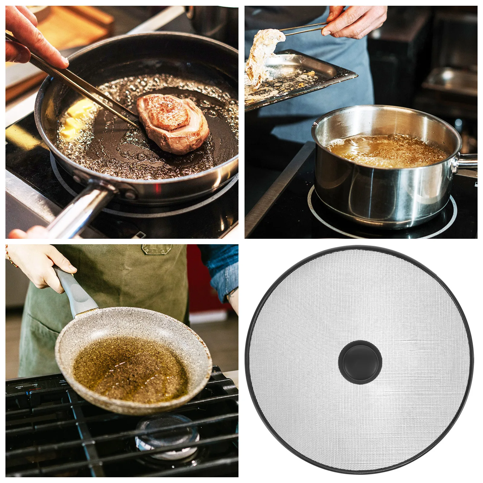 

Stainless Steel Frying Pan Splatter Screen Guard Fine Mesh Oil Splash Protector Grease Shield for Universal Pots Skillets Woks