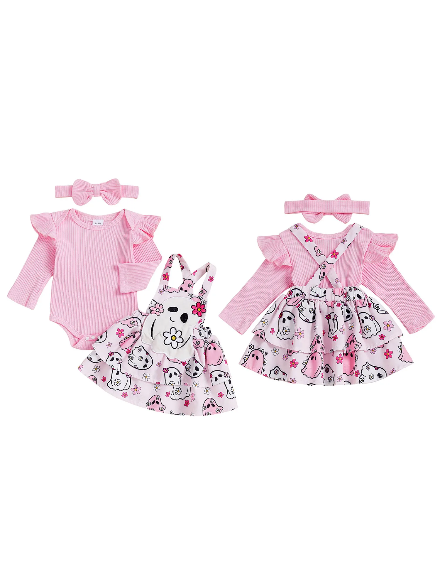 

Комплект костюма на Хэллоуин для маленьких девочек с комбинезоном с длинными рукавами и принтом тыквы, полосатая юбка и подходящая повязка на голову