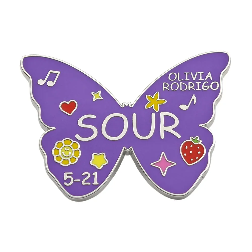 Olivia Rodrigo Sour Album Emaille-Pin Lila Schmetterling Broschen Pop-Musik-Sängerin Anstecknadeln Livies Fans Kollektion Schmuck Geschenk – Detail 5