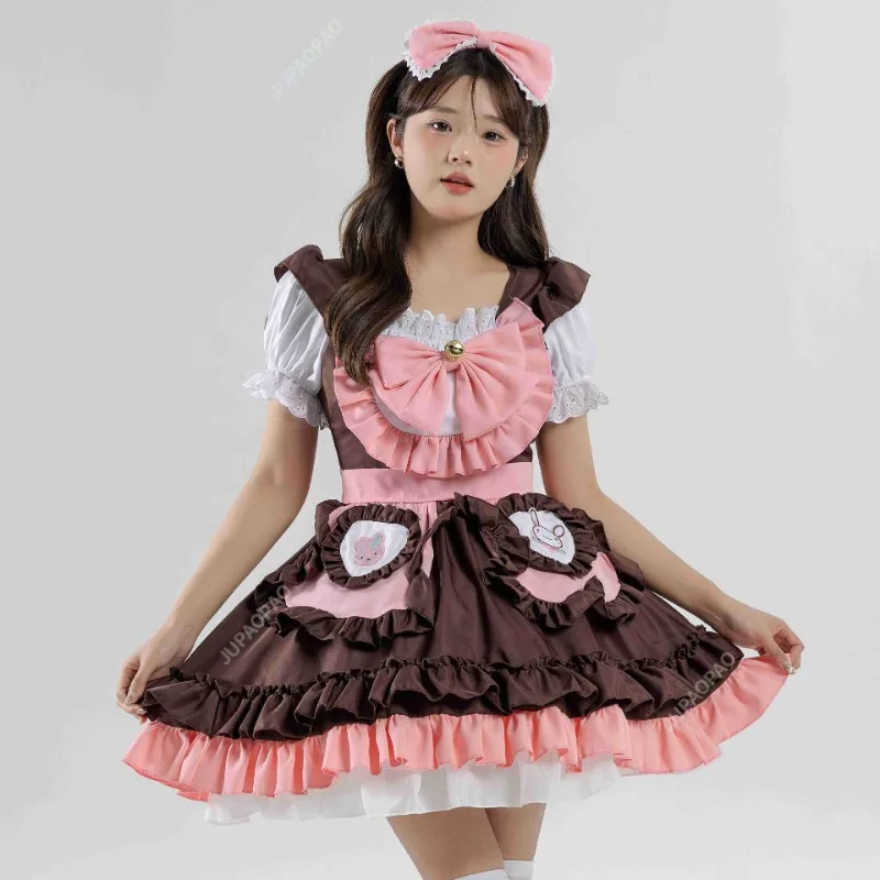 Kawaii Japanese Coffee cameriera donna Sweet Lolita Anime Bunny Girl cameriera costumi Cosplay Pink Bow Party Princess Dress 2024 nuovo