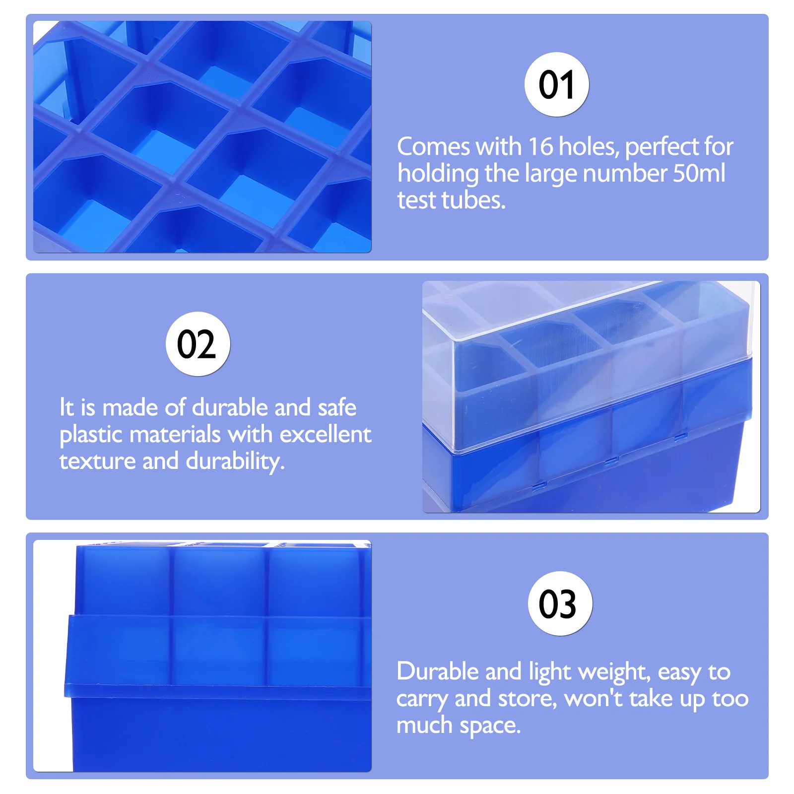 Centrifuge Tube Box Rack with Cover Freezer Storage Organizer Plastic Microcentrifuge Holder Small