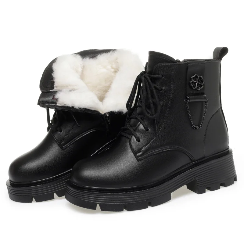 Damskie zimowe buty ocieplane polarem, średni obcas, duże botki bawełniane, gumowa podeszwa, ciepłe oksfordki dla kobiet.