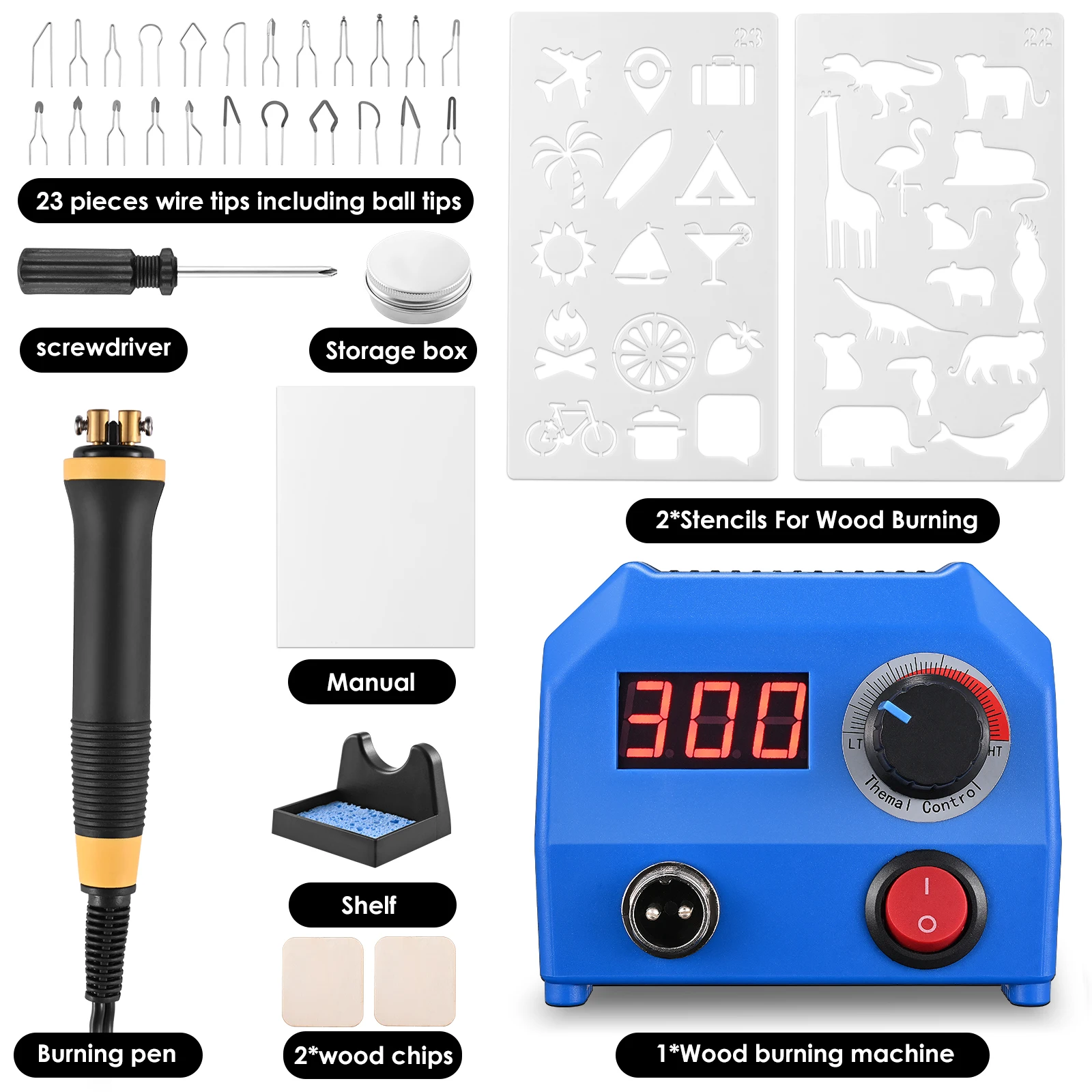 การเผาไหม้ไม้ชุด Pyrography สําหรับผู้ใหญ่เริ่มต้นการเผาไหม้ไม้ชุดปากกาปรับอุณหภูมิได้ 100 ~ 700 ℃   ,23 หัวปากกาลวด