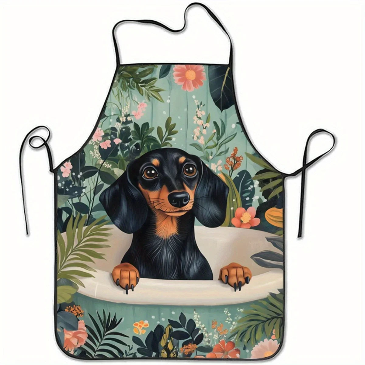 Shopping Bags Canvas Printing 1pc Dachshund in Bathtub Art Apron - Kitchen & Baking Apron with Vibrant Floral Print, Lightweight