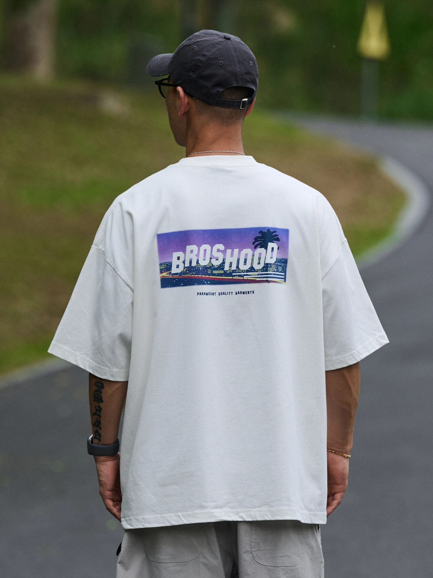 Broshood Loose Fit round Neck Short Sleeve T-Shirt Digital Direct Print Casual Summer Cityscape Print Unisex Cotton Tee