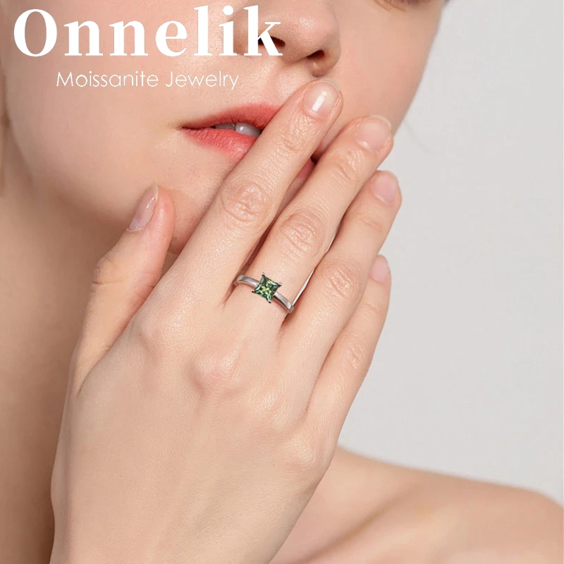 

Onnelik настоящие 5*5 мм бирюзовые кольца принцессы с бриллиантами из муассанита и GRA S925 из чистого серебра для женщин, свадебные сверкающие украшения