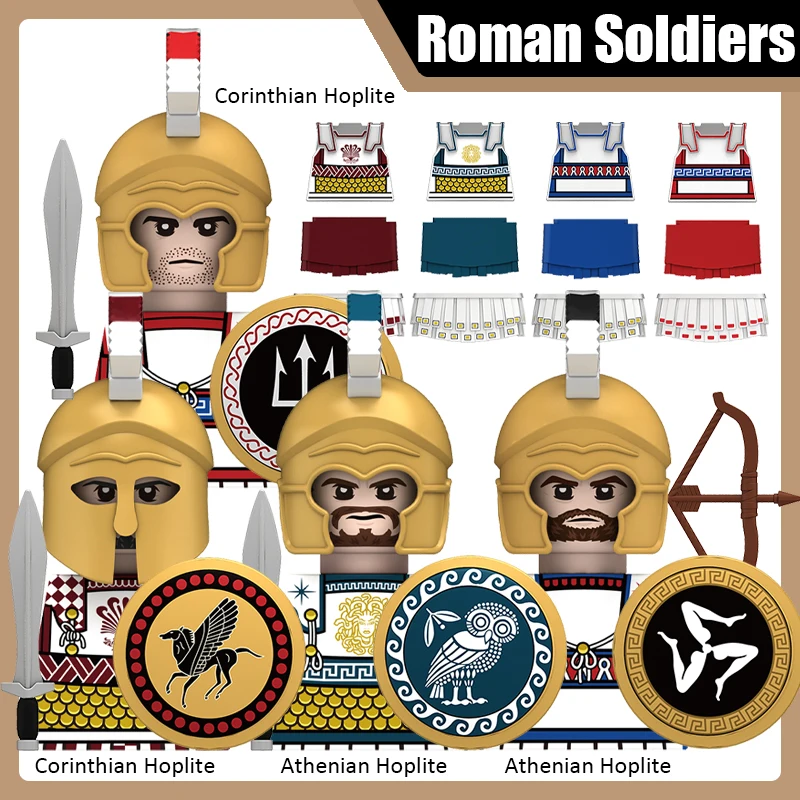 Medieval Military Rome Knight Hoplites Building Blocks Castle Greek Army Soldier Figures Warrior Shield Sword Helmet Bricks Toys