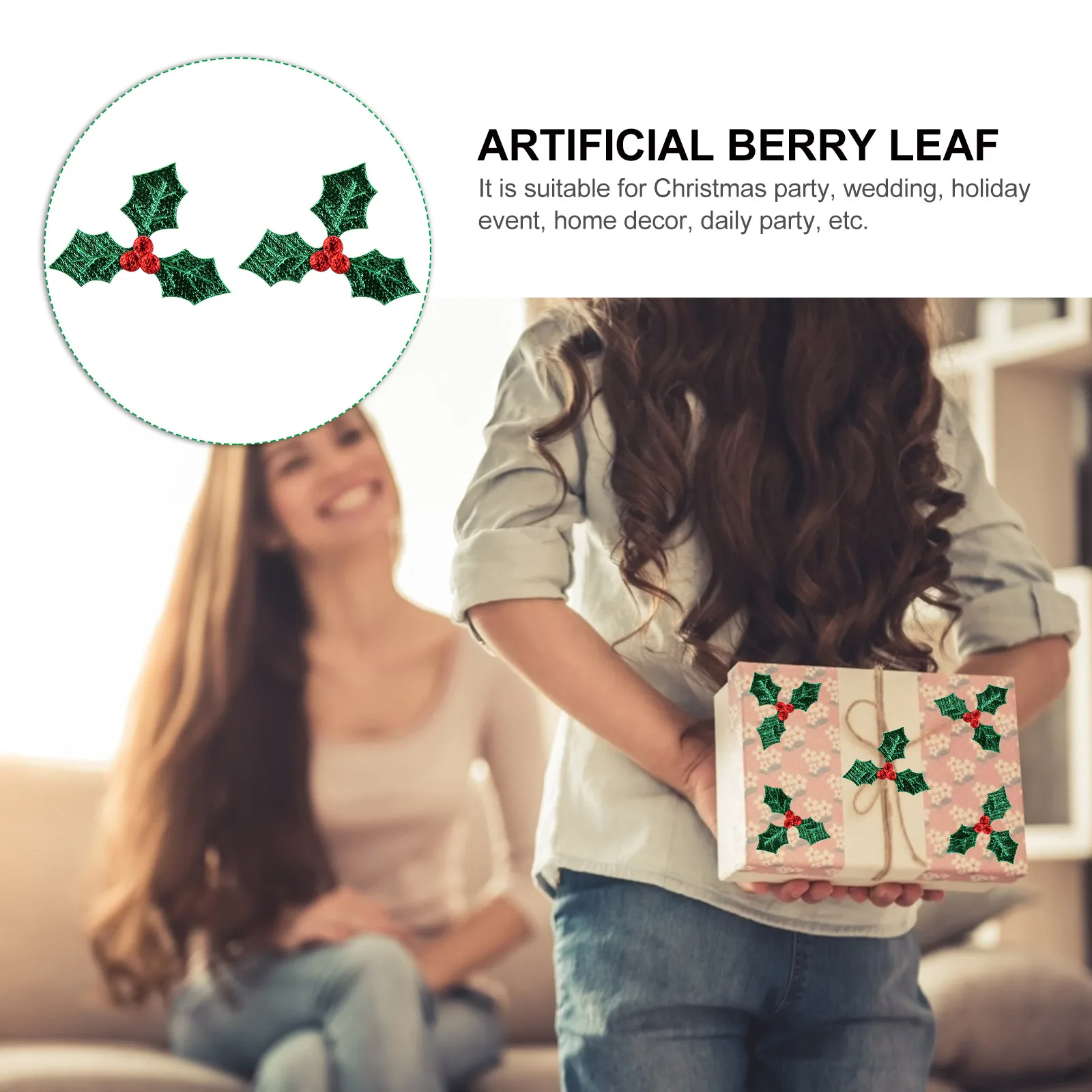 

100pcs Artificial Berry Leaf Ornaments Xmas Holly Sprigs Greenery Accessories for Decor Holiday Party Christmas Fake