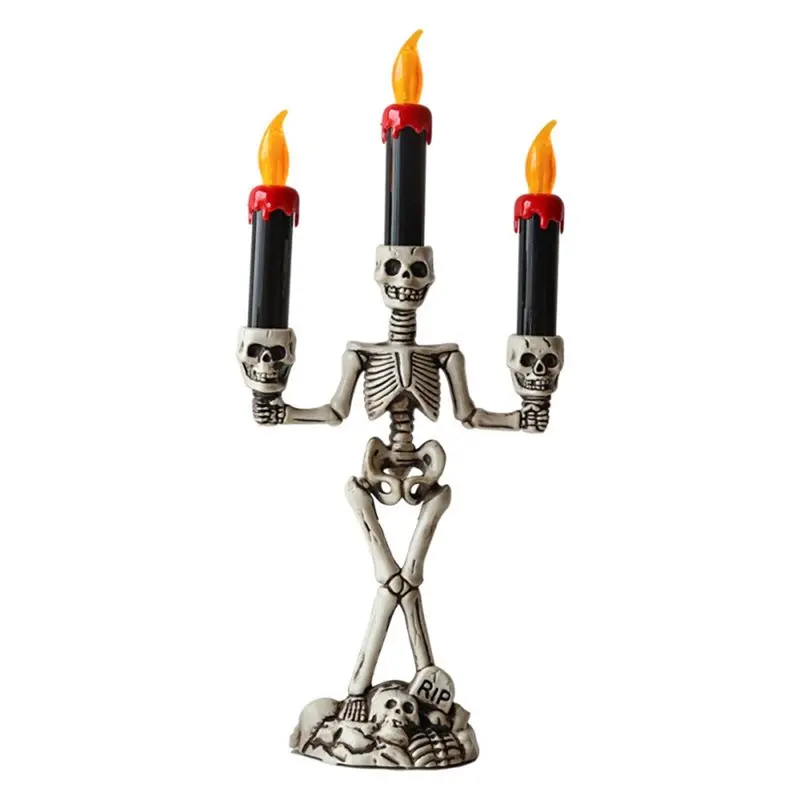 

Y17A House Decor Halloween Decoration LED Candle Holders Skull Candlestick Flameless Candles Holder Stand Horror Props