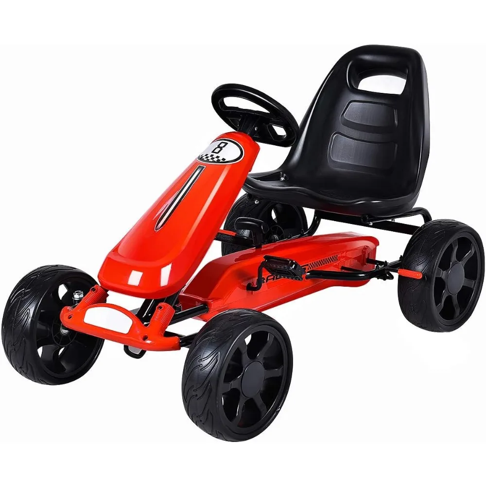 Kids Go Kart, 4 Wheel Powered Ride On Toy, Kids' Pedal Cars for Outdoor, Racer Pedal Car with Clutch, Brake (Red) Freight free