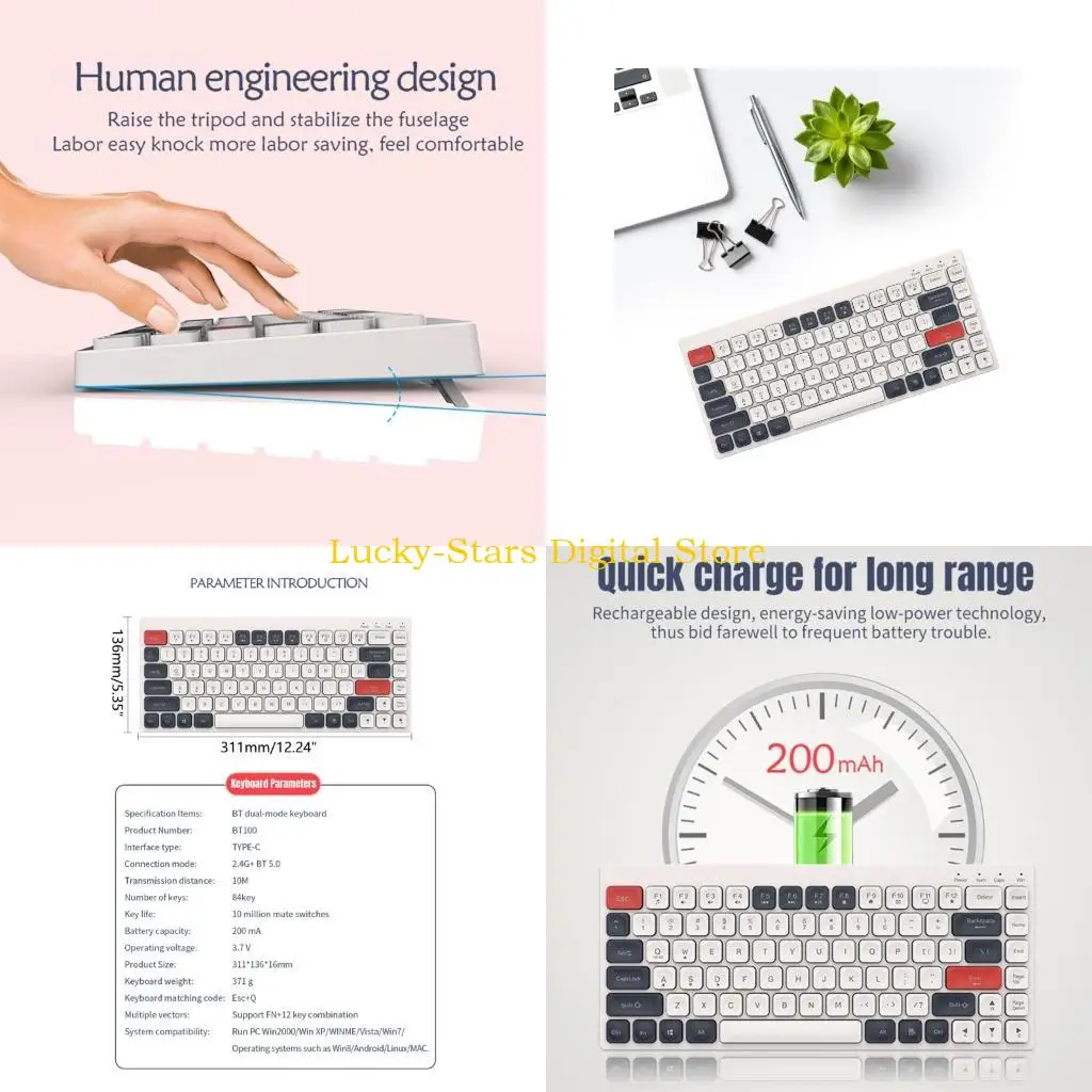 

T3EE BT100 Два режима беспроводная беспроводная клавиатура с цифровыми молчаными клавишами