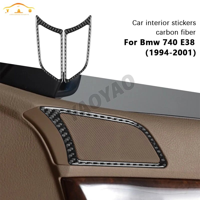 Carbon Fiber Car Front Door Speaker Frame Panel Decorative Sticker For BMW 7 Series E38 740iL 1995-2001 Car Interior Accessories